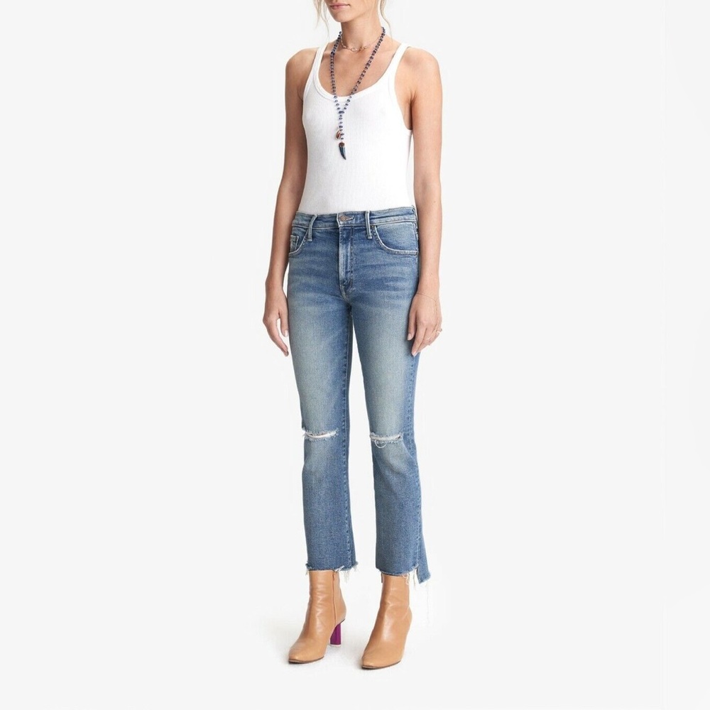 MOTHER Insider Crop Step Fray in Reckless On Shiny White Vespa Size 23 Denim